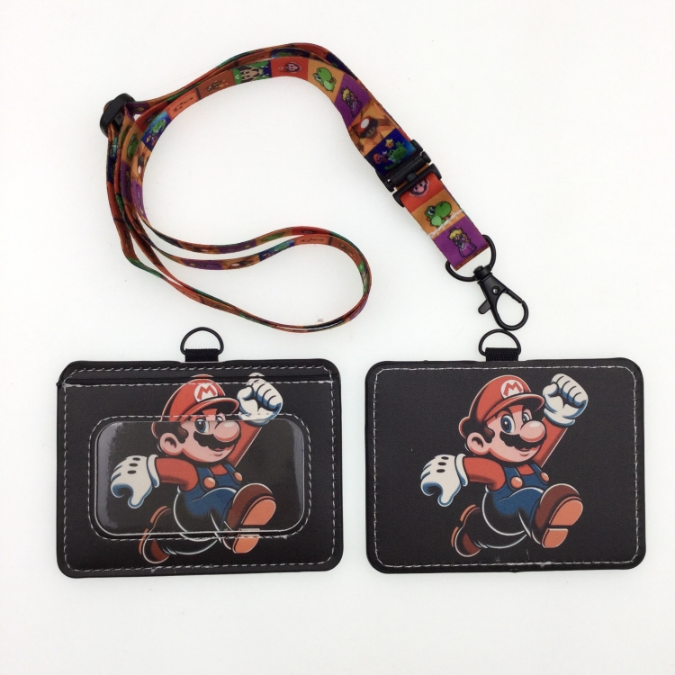 Super Mario PU leather storage card holder hanging rope two-piece set bus card holder 10X7.5CM 35g price for 5 pcs