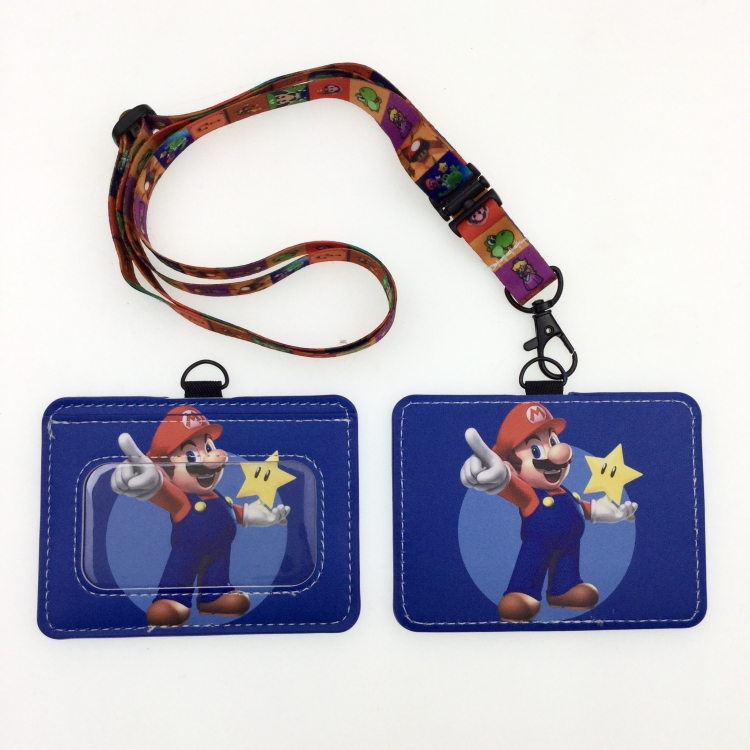 Super Mario PU leather storage card holder hanging rope two-piece set bus card holder 10X7.5CM 35g price for 5 pcs