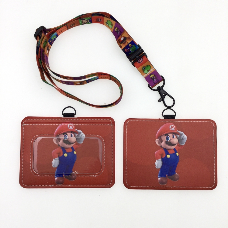 Super Mario PU leather storage card holder hanging rope two-piece set bus card holder 10X7.5CM 35g price for 5 pcs