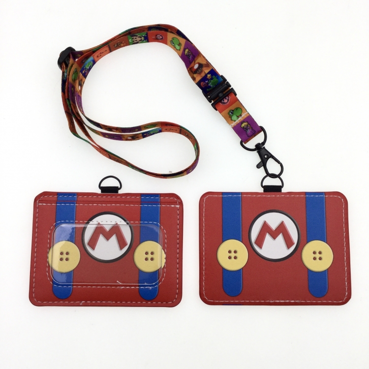 Super Mario PU leather storage card holder hanging rope two-piece set bus card holder 10X7.5CM 35g price for 5 pcs