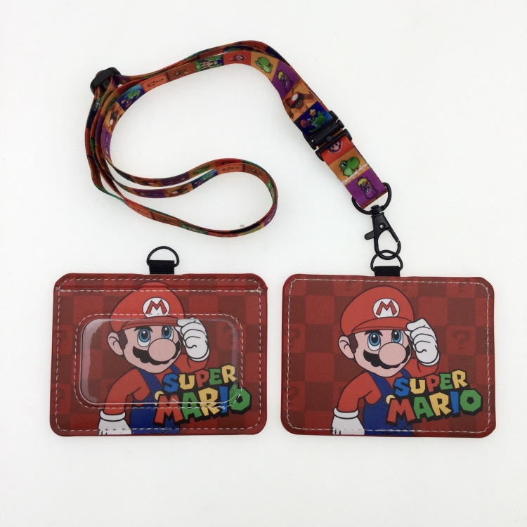 Super Mario PU leather storage card holder hanging rope two-piece set bus card holder 10X7.5CM 35g price for 5 pcs