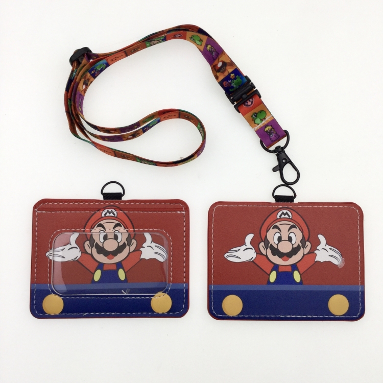 Super Mario PU leather storage card holder hanging rope two-piece set bus card holder 10X7.5CM 35g price for 5 pcs