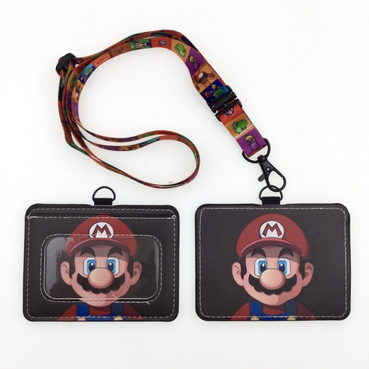 Super Mario PU leather storage card holder hanging rope two-piece set bus card holder 10X7.5CM 35g price for 5 pcs