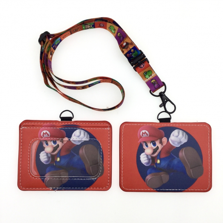 Super Mario PU leather storage card holder hanging rope two-piece set bus card holder 10X7.5CM 35g price for 5 pcs