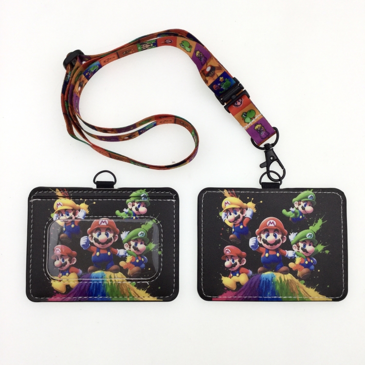 Super Mario PU leather storage card holder hanging rope two-piece set bus card holder 10X7.5CM 35g price for 5 pcs