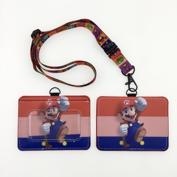 Super Mario PU leather storage card holder hanging rope two-piece set bus card holder 10X7.5CM 35g price for 5 pcs