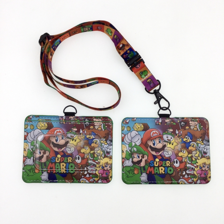 Super Mario PU leather storage card holder hanging rope two-piece set bus card holder 10X7.5CM 35g price for 5 pcs