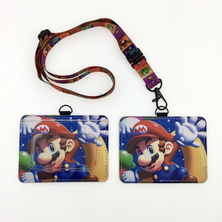 Super Mario PU leather storage card holder hanging rope two-piece set bus card holder 10X7.5CM 35g price for 5 pcs