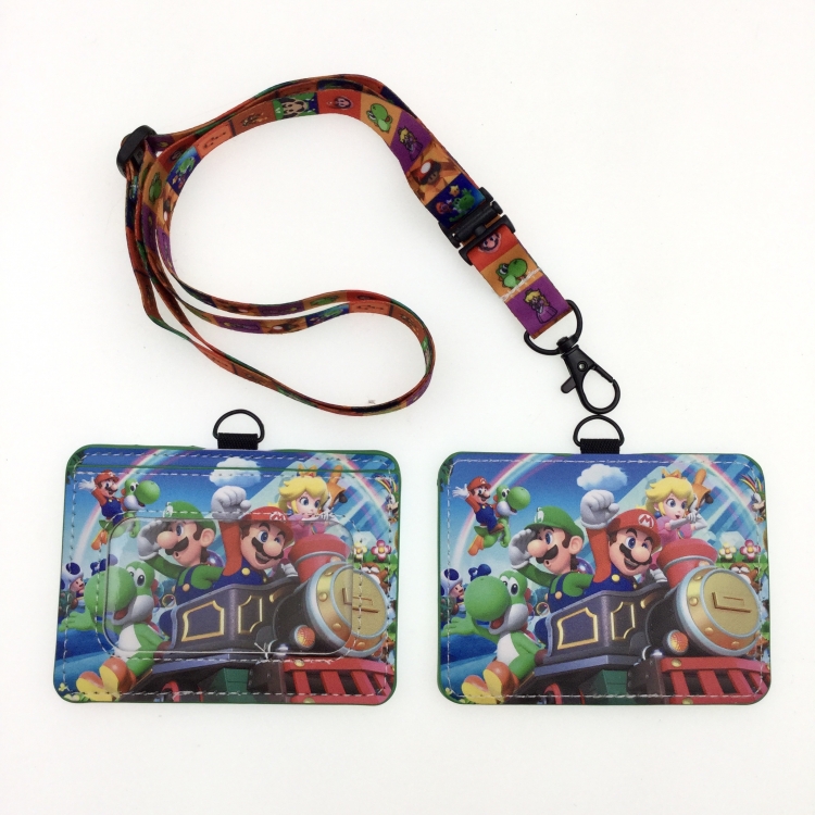 Super Mario PU leather storage card holder hanging rope two-piece set bus card holder 10X7.5CM 35g price for 5 pcs