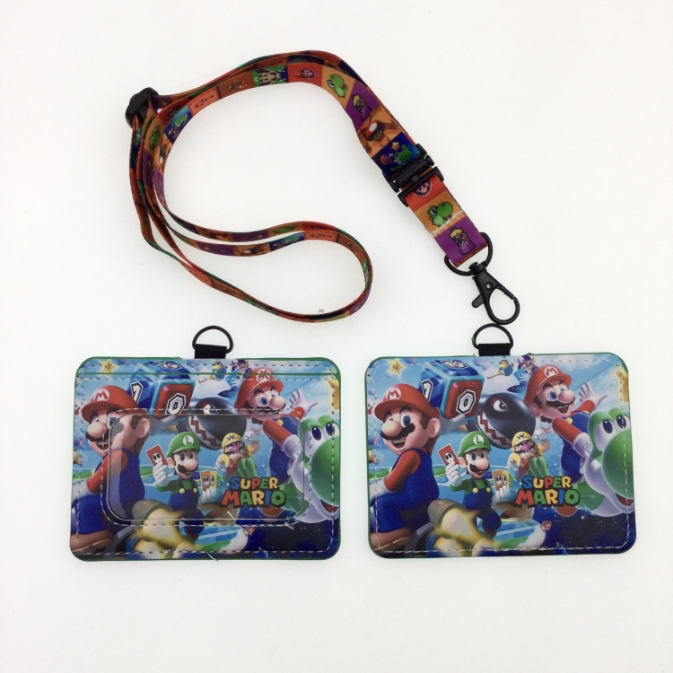 Super Mario PU leather storage card holder hanging rope two-piece set bus card holder 10X7.5CM 35g price for 5 pcs