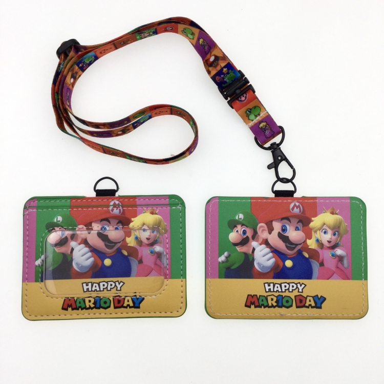 Super Mario PU leather storage card holder hanging rope two-piece set bus card holder 10X7.5CM 35g price for 5 pcs