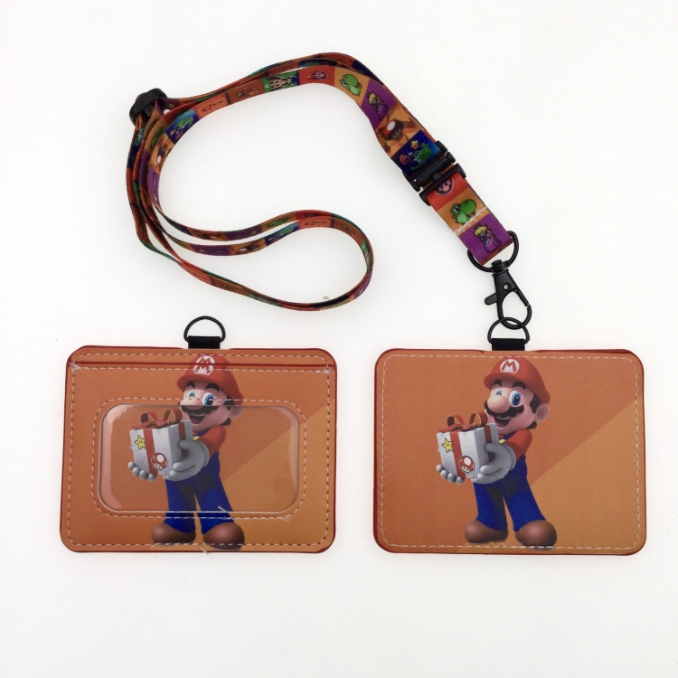 Super Mario PU leather storage card holder hanging rope two-piece set bus card holder 10X7.5CM 35g price for 5 pcs