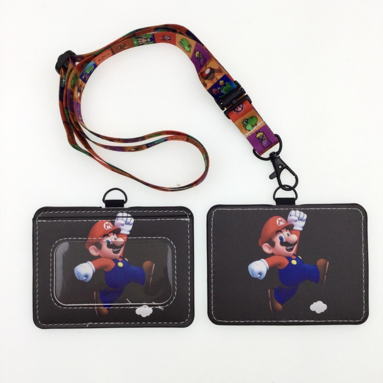 Super Mario PU leather storage card holder hanging rope two-piece set bus card holder 10X7.5CM 35g price for 5 pcs