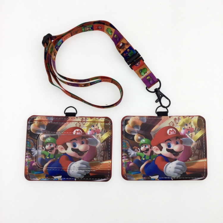 Super Mario PU leather storage card holder hanging rope two-piece set bus card holder 10X7.5CM 35g price for 5 pcs