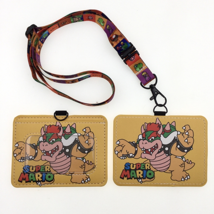 Super Mario PU leather storage card holder hanging rope two-piece set bus card holder 10X7.5CM 35g price for 5 pcs