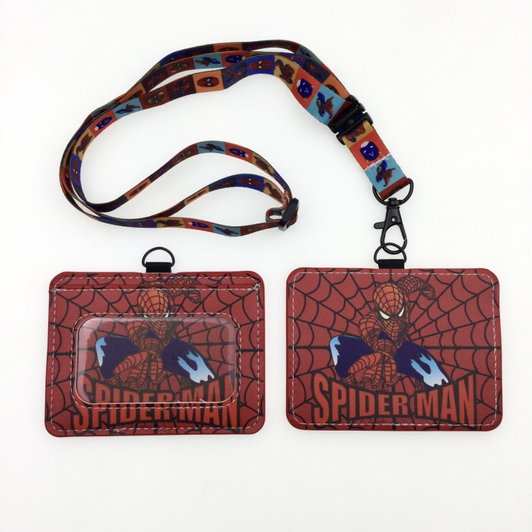 Spider-Man PU leather storage card holder hanging rope two-piece set bus card holder 10X7.5CM 35g price for 5 pcs