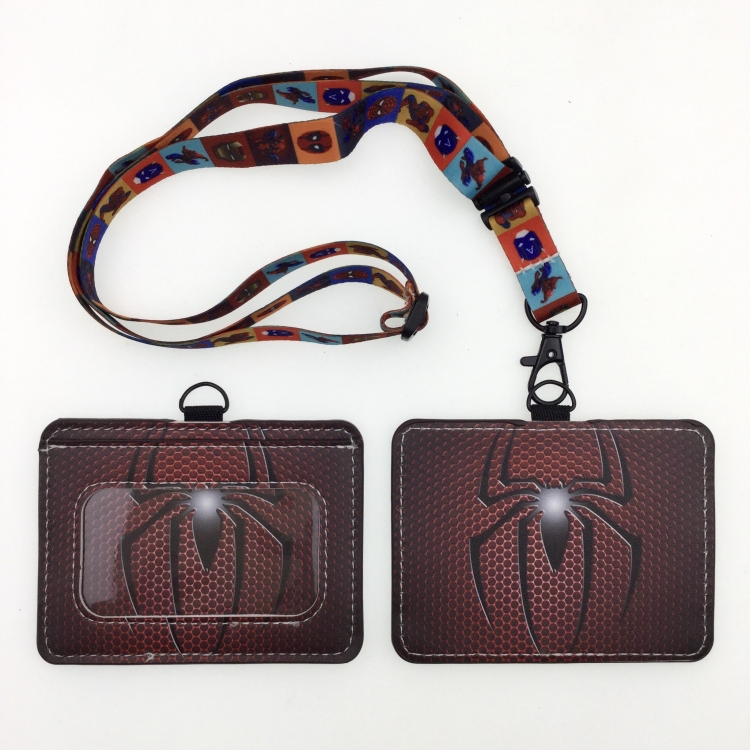 Spider-Man PU leather storage card holder hanging rope two-piece set bus card holder 10X7.5CM 35g price for 5 pcs