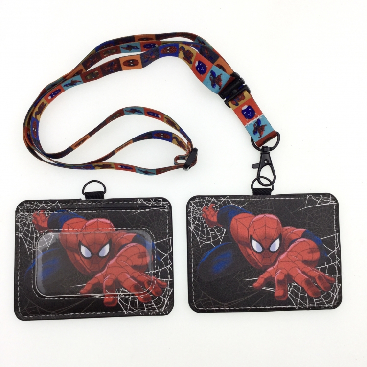 Spider-Man PU leather storage card holder hanging rope two-piece set bus card holder 10X7.5CM 35g price for 5 pcs