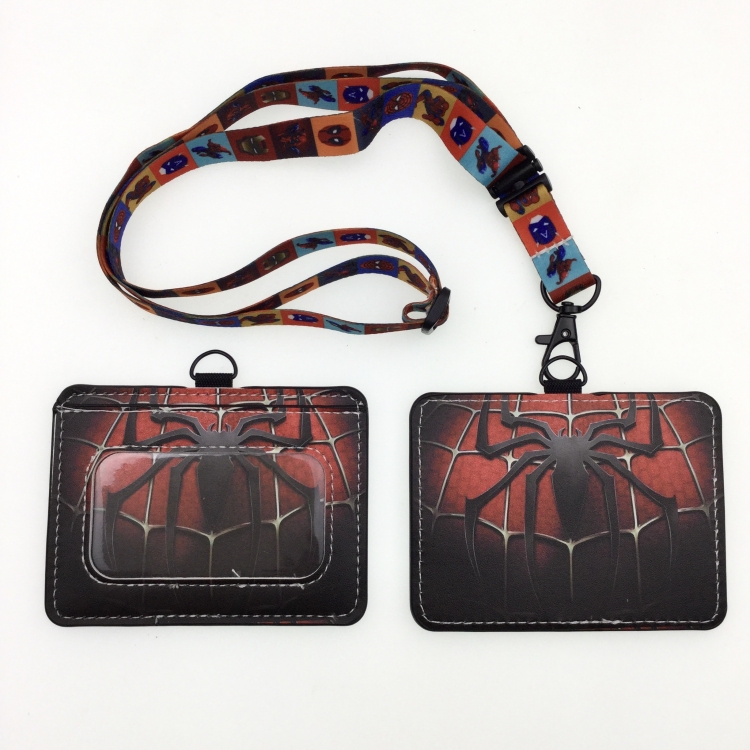 Spider-Man PU leather storage card holder hanging rope two-piece set bus card holder 10X7.5CM 35g price for 5 pcs