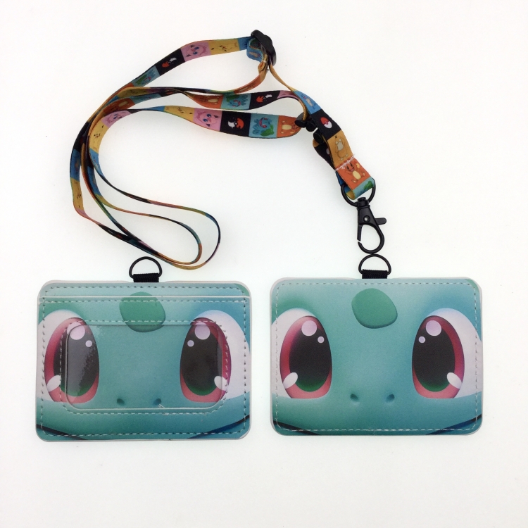 Pokemon PU leather storage card holder hanging rope two-piece set bus card holder 10X7.5CM 35g price for 5 pcs