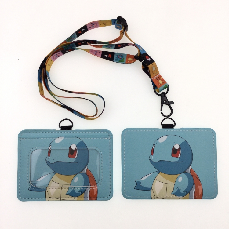 Pokemon PU leather storage card holder hanging rope two-piece set bus card holder 10X7.5CM 35g price for 5 pcs