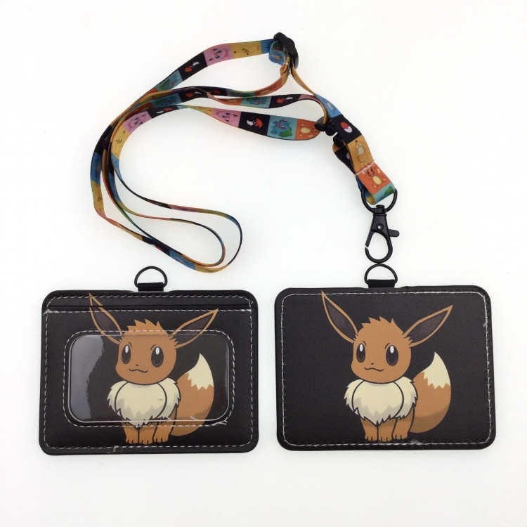 Pokemon PU leather storage card holder hanging rope two-piece set bus card holder 10X7.5CM 35g price for 5 pcs