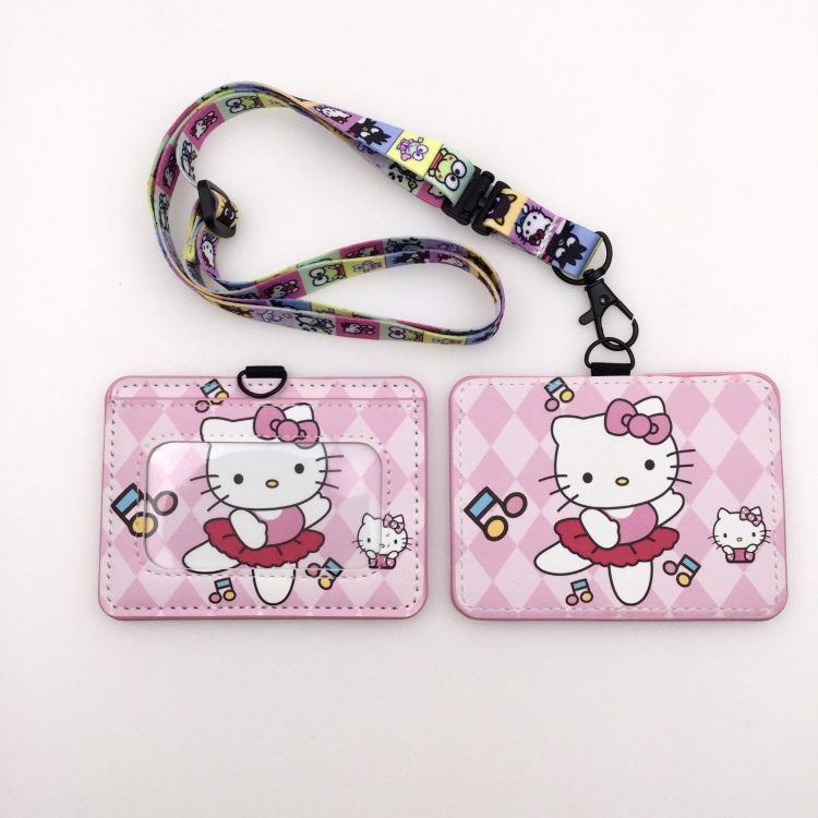 Hello Kitty PU leather storage card holder hanging rope two-piece set bus card holder 10X7.5CM 35g price for 5 pcs