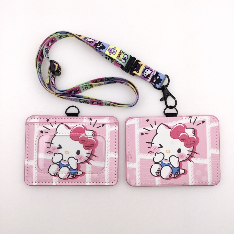 Hello Kitty PU leather storage card holder hanging rope two-piece set bus card holder 10X7.5CM 35g price for 5 pcs