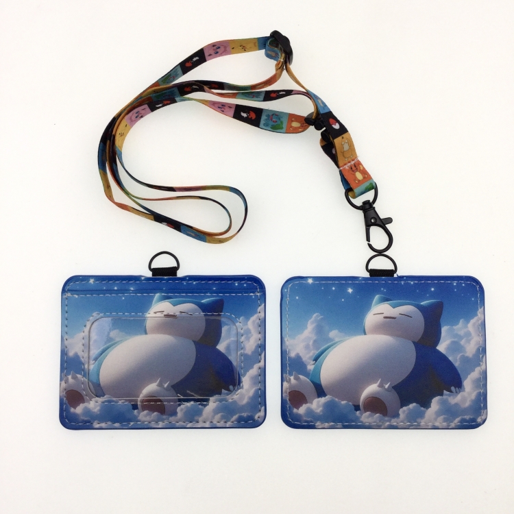 Pokemon PU leather storage card holder hanging rope two-piece set bus card holder 10X7.5CM 35g price for 5 pcs  K-196