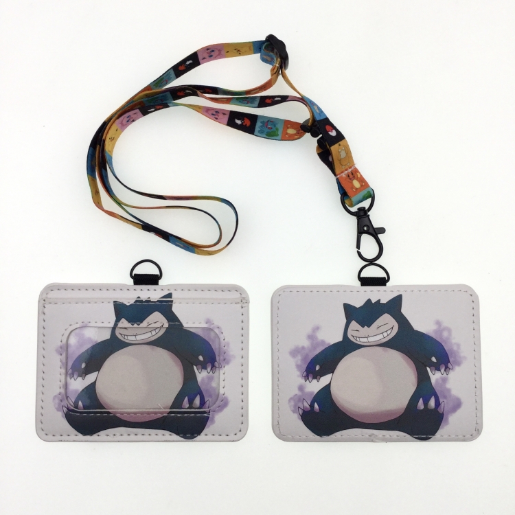 Pokemon PU leather storage card holder hanging rope two-piece set bus card holder 10X7.5CM 35g price for 5 pcs  K-195