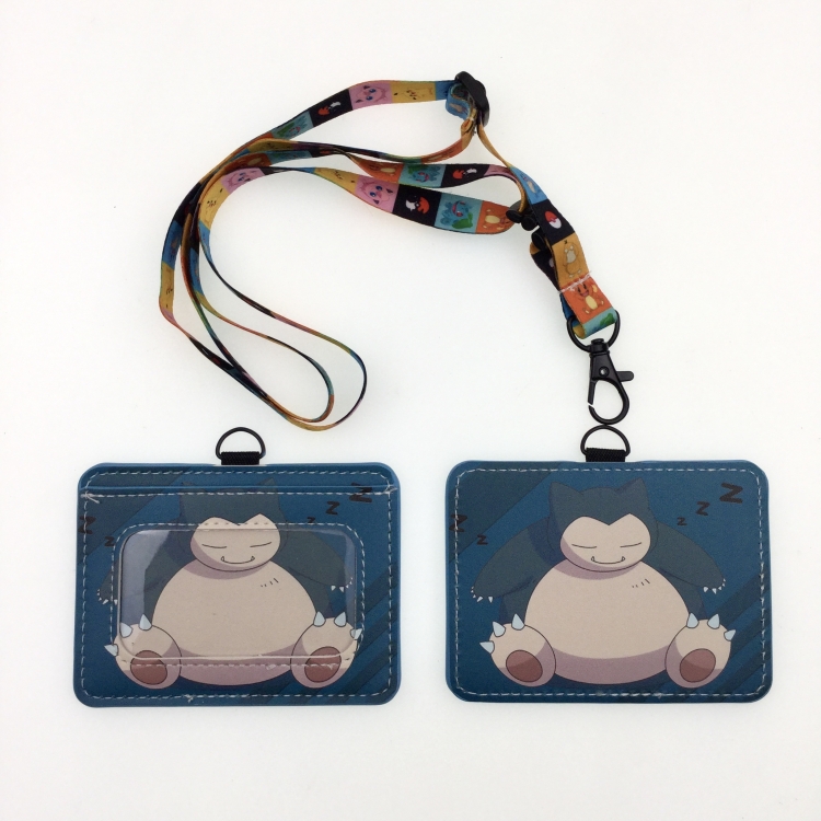 Pokemon PU leather storage card holder hanging rope two-piece set bus card holder 10X7.5CM 35g price for 5 pcs  K-197