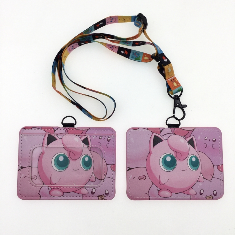 Pokemon PU leather storage card holder hanging rope two-piece set bus card holder 10X7.5CM 35g price for 5 pcs  K-11