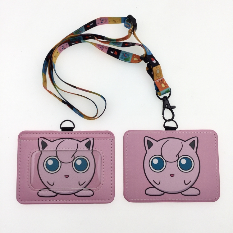 Pokemon PU leather storage card holder hanging rope two-piece set bus card holder 10X7.5CM 35g price for 5 pcs K-08