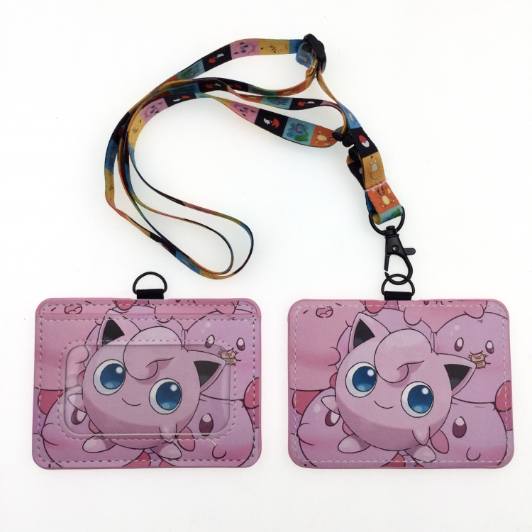 Pokemon PU leather storage card holder hanging rope two-piece set bus card holder 10X7.5CM 35g price for 5 pcs K-09