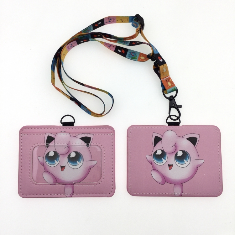 Pokemon PU leather storage card holder hanging rope two-piece set bus card holder 10X7.5CM 35g price for 5 pcs K-10