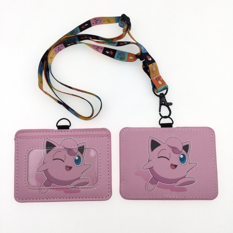 Pokemon PU leather storage card holder hanging rope two-piece set bus card holder 10X7.5CM 35g price for 5 pcs K-07