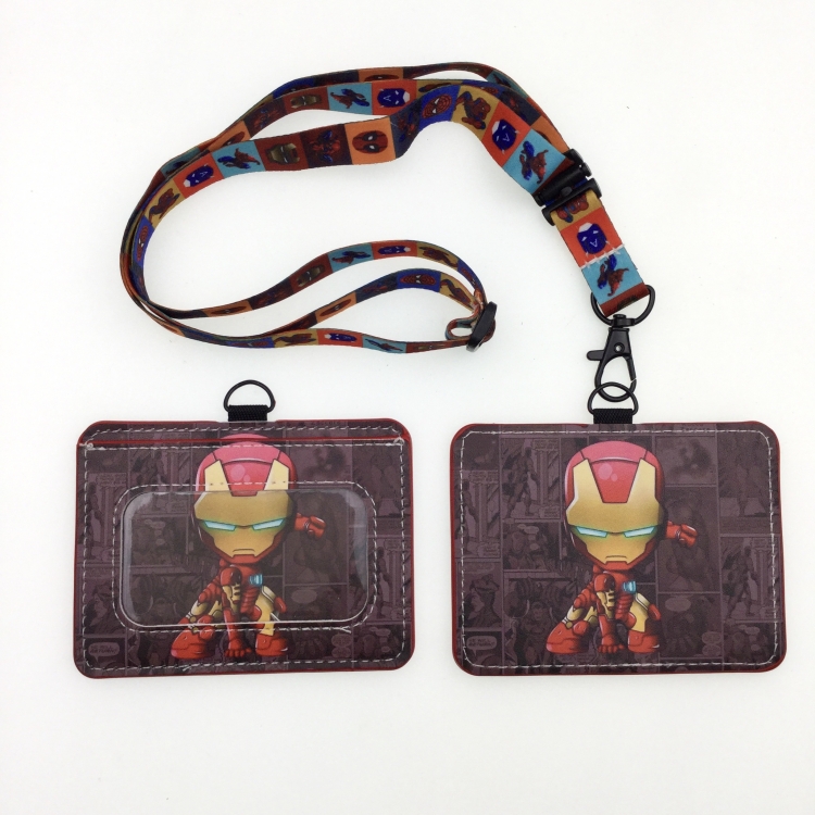 Iron Man PU leather storage card holder hanging rope two-piece set bus card holder 10X7.5CM 35g price for 5 pcs  K-113