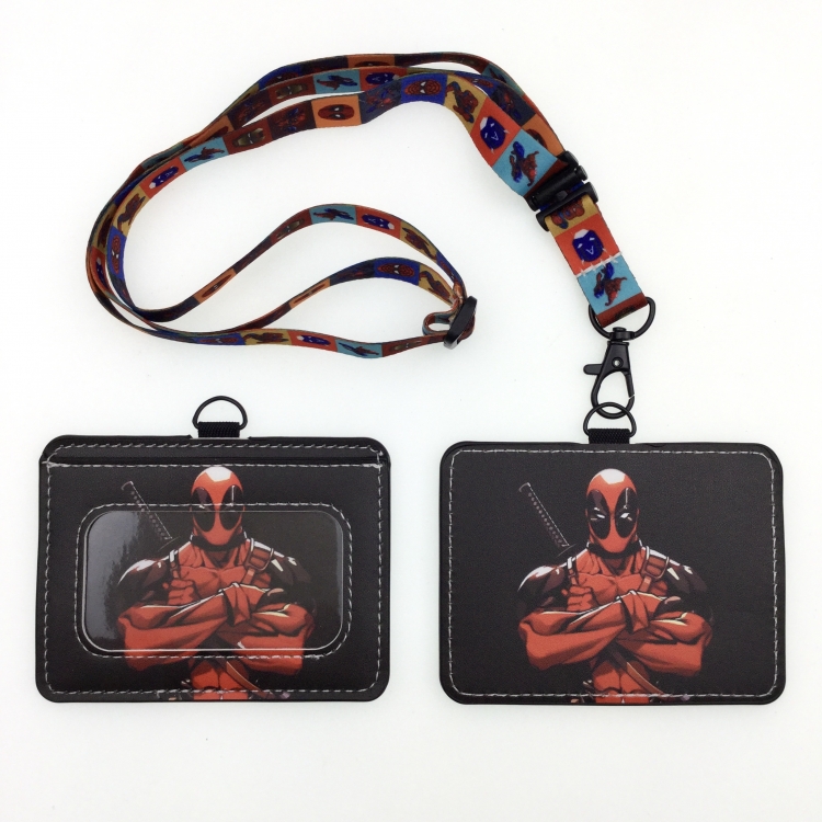 Deadpool PU leather storage card holder hanging rope two-piece set bus card holder 10X7.5CM 35g price for 5 pcs K-112