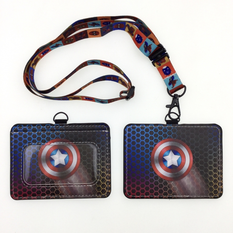 Iron Man PU leather storage card holder hanging rope two-piece set bus card holder 10X7.5CM 35g price for 5 pcs