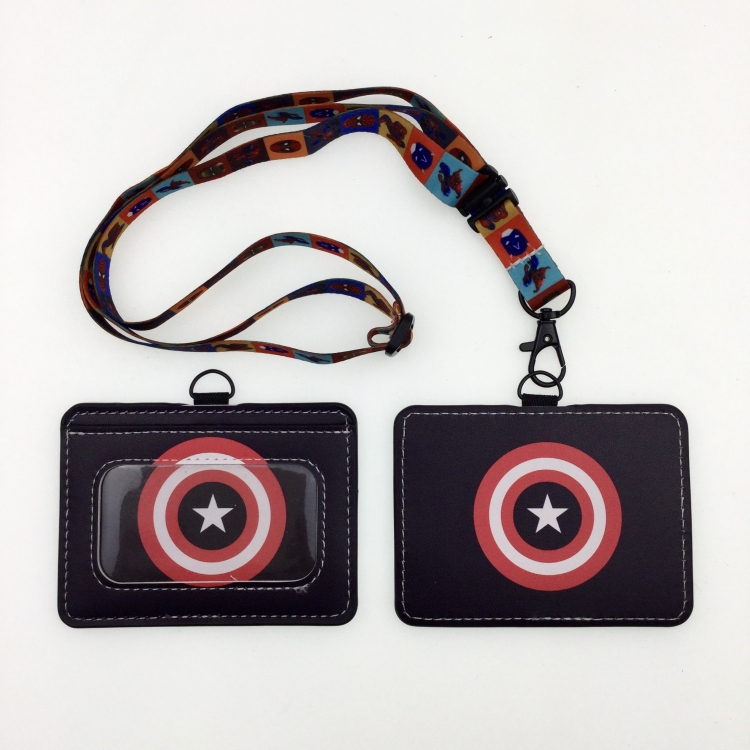 Iron Man PU leather storage card holder hanging rope two-piece set bus card holder 10X7.5CM 35g price for 5 pcs  K-116