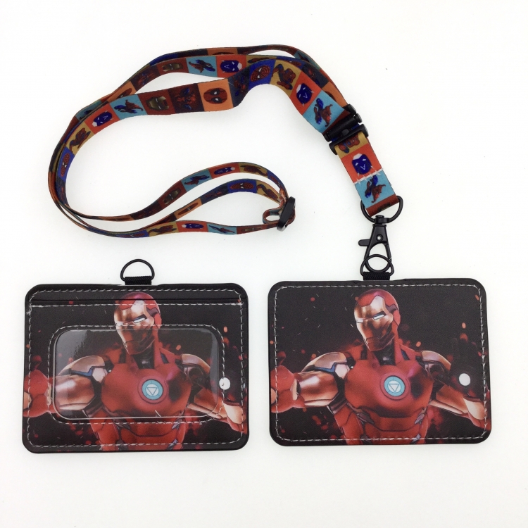 Iron Man PU leather storage card holder hanging rope two-piece set bus card holder 10X7.5CM 35g price for 5 pcs K-115