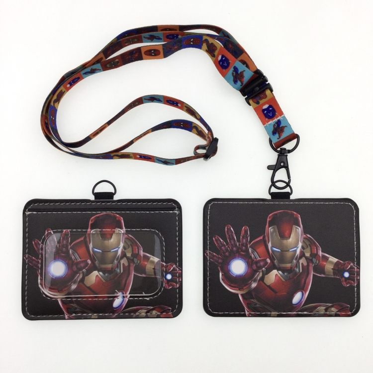 Iron Man PU leather storage card holder hanging rope two-piece set bus card holder 10X7.5CM 35g price for 5 pcs K-114