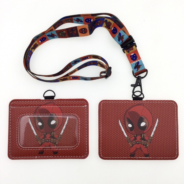 Iron Man PU leather storage card holder hanging rope two-piece set bus card holder 10X7.5CM 35g price for 5 pcs