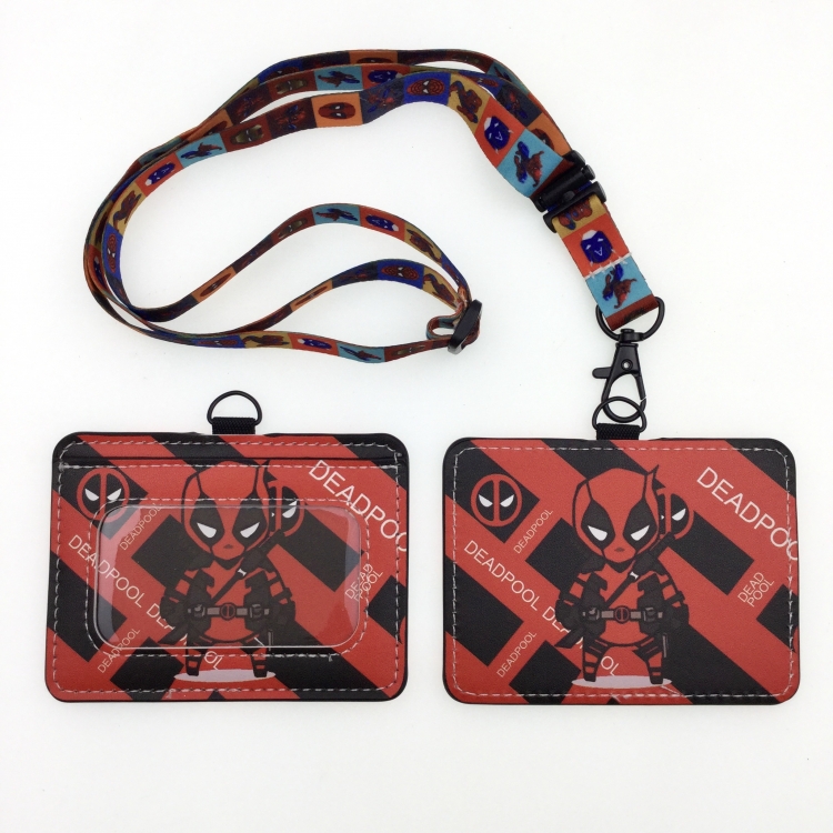 Deadpool PU leather storage card holder hanging rope two-piece set bus card holder 10X7.5CM 35g price for 5 pcs