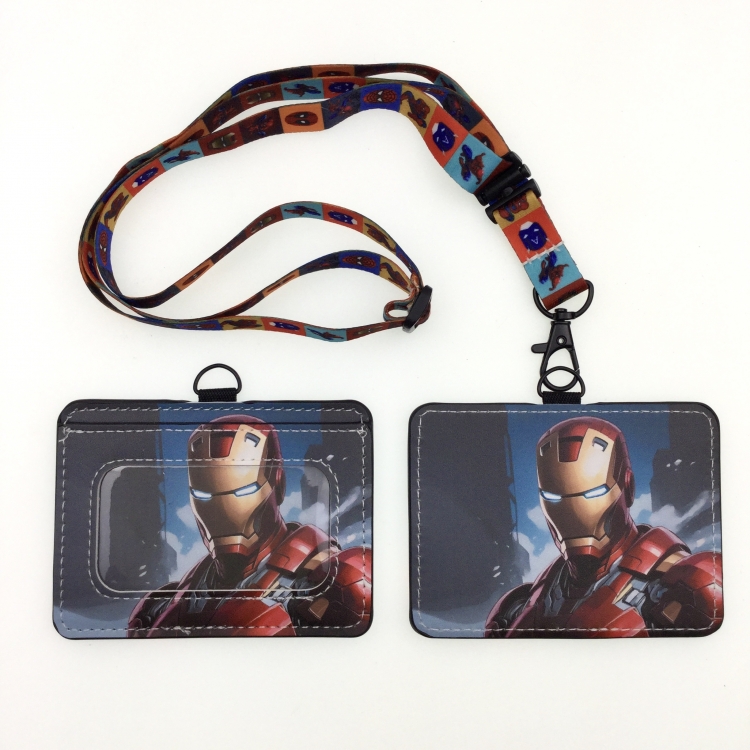 Iron Man PU leather storage card holder hanging rope two-piece set bus card holder 10X7.5CM 35g price for 5 pcs