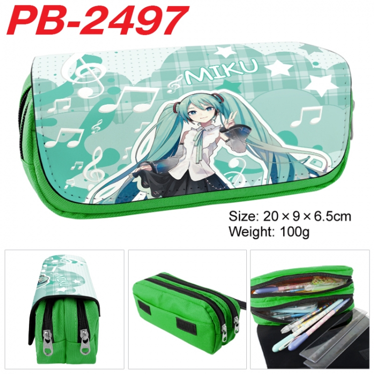 Hatsune Miku Anime double-layer pu leather printing pencil case 20x9x6.5cm PB-2497