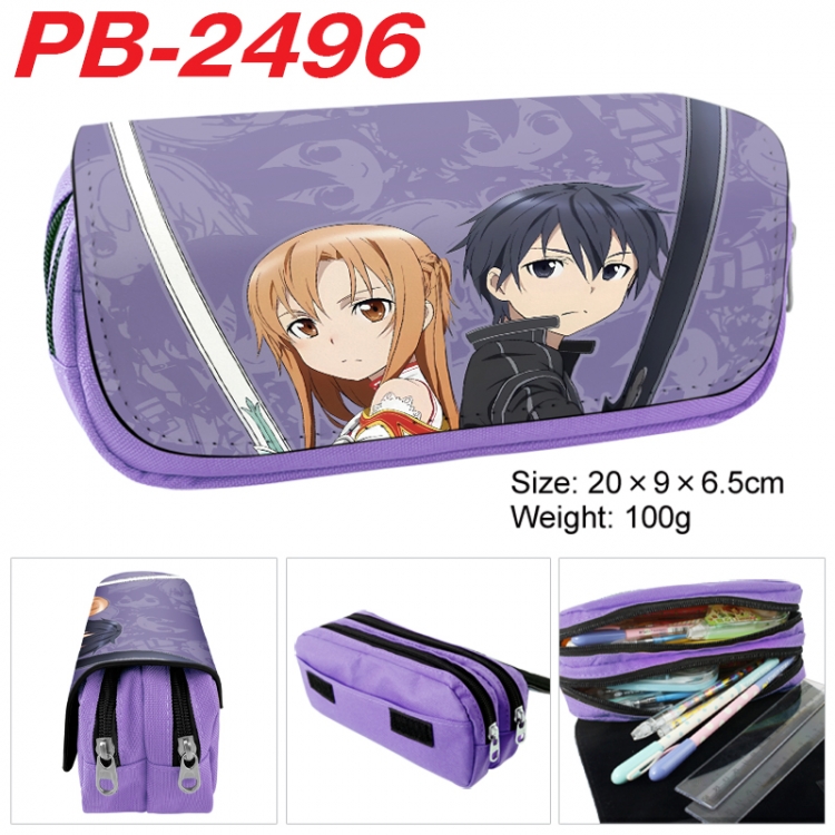 Sword Art Online Anime double-layer pu leather printing pencil case 20x9x6.5cm  PB-2496