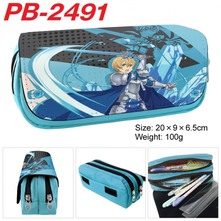 Sword Art Online Anime double-layer pu leather printing pencil case 20x9x6.5cm  PB-2491