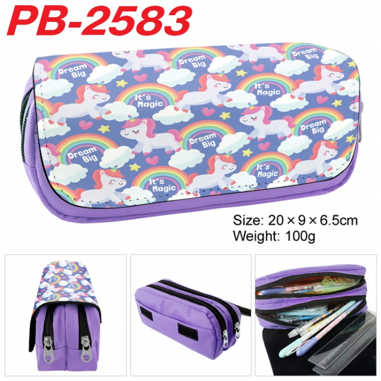 Unicorn Anime double-layer pu leather printing pencil case 20x9x6.5cm PB-2583