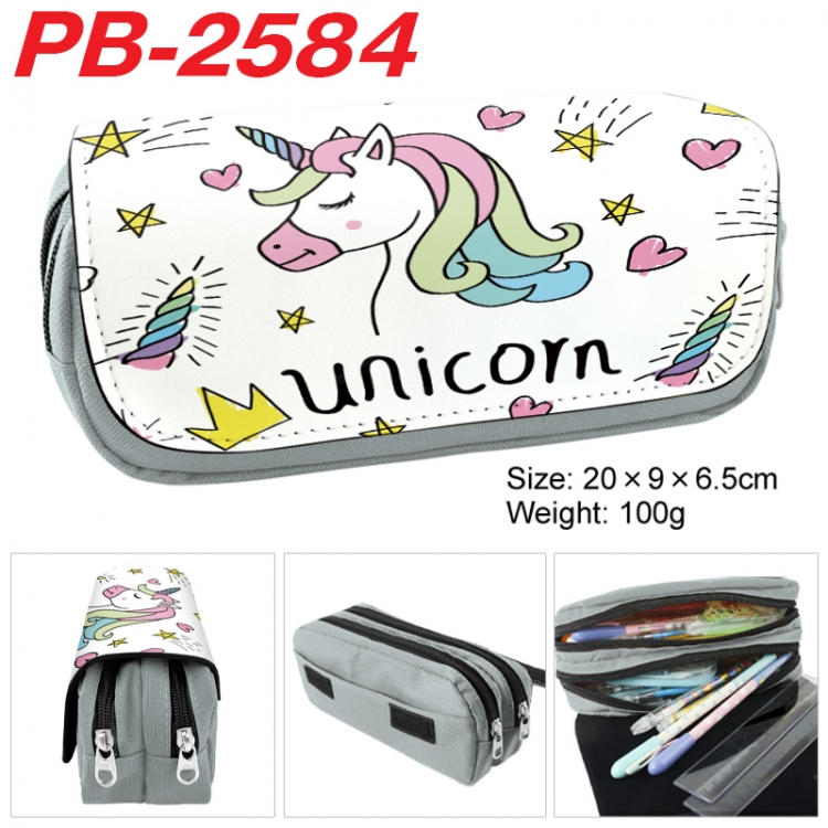 Unicorn Anime double-layer pu leather printing pencil case 20x9x6.5cm PB-2584